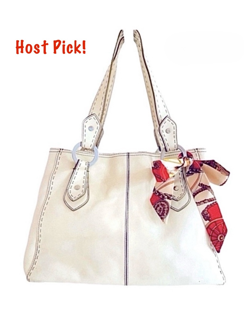 FOSSIL ~Women’s ivory/bone color leather bag beige stitching silver hardware bag